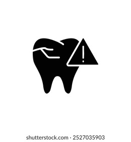 Icono de diente agrietado. Con El Icono De Signo De Exclamación. Esmalte dañado, dientes adoloridos. Cuidado dental, odontología, concepto de salud dental.