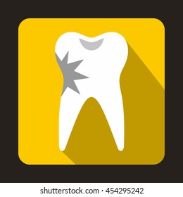 Cracked tooth icon in flat style on a yellow background