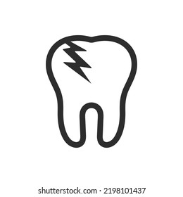 Cracked tooth icon. Monochrome black and white symbol