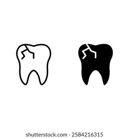 Cracked tooth icon set color editable