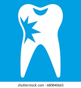 Cracked tooth icon white isolated on blue background vector illustration