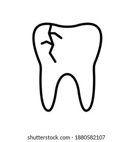 Cracked tooth line icon, Dental and medicine, vector graphics. Tooth Illness. Stomatology sign. Broken tooth sign 