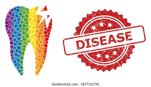 Cracked tooth mosaic icon of circle items in various sizes and LGBT colored color hues, and Disease unclean rosette stamp. A dotted LGBT-colored Cracked tooth for lesbians, gays, transgenders,