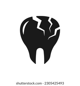 Cracked tooth. Toothache flat icon isolated on white background. Vector illustration