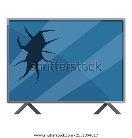 Cracked tv screen with visible damage from impact, illustrating the concept of broken electronics