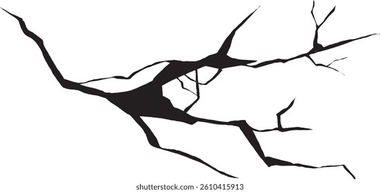 Cracked wall. Damage surface crack and fissure in ground, concrete, crevices from disaster silhouette breaks on land surface from earthquake isolated on white background. Broken ground	
