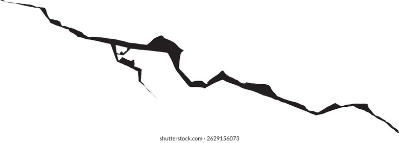 Cracked wall. Damage surface crack and fissure in ground, concrete, crevices from disaster silhouette breaks on land surface from earthquake isolated on white background. Broken ground