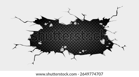 Cracked Wall Hole with Debris Vector on Transparent Background