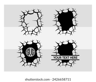 Cracked Wall, Monogram, Cracked Wall Silhouette, Hole, Cracks, Wall Crack, Cracked Wall Split Monogram, Vector, Clipart, 