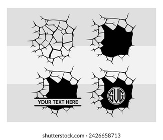 Cracked Wall, Monogram, Cracked Wall Silhouette, Hole, Cracks, Wall Crack, Cracked Wall Split Monogram, Vector, Clipart, 