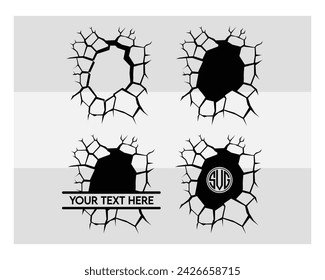 Cracked Wall, Monogram, Cracked Wall Silhouette, Hole, Cracks, Wall Crack, Cracked Wall Split Monogram, Vector, Clipart, 