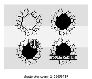 Cracked Wall, Monogram, Cracked Wall Silhouette, Hole, Cracks, Wall Crack, Cracked Wall Split Monogram, Vector, Clipart, 