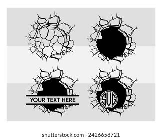 Cracked Wall, Monogram, Cracked Wall Silhouette, Hole, Cracks, Wall Crack, Cracked Wall Split Monogram, Vector, Clipart, 