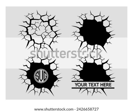 Cracked Wall, Monogram, Cracked Wall Silhouette, Hole, Cracks, Wall Crack, Cracked Wall Split Monogram, Vector, Clipart, 