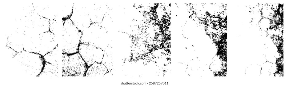 Cracked and Weathered Grunge Texture Set for Designers.Simply Place illustration over any Object to Create grungy Effect.