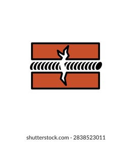 Cracked weld seams vector icon.