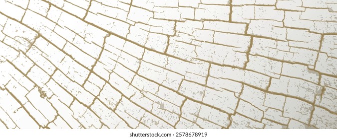 Cracked white background with gold lines, creating an abstract, textured background. White and gold colors enhance the background's elegance. Cracked texture vintage background vector