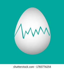 cracked white egg on blue background, logo