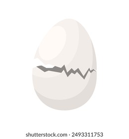 Cracked white farm hens egg opening fragile shells to give birth to chick vector illustration