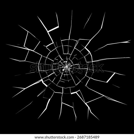 Cracked windshield texture with sharp impact lines. Minimal vector illustration for poster, repair, or digital destruction effects. Clean abstract layout with dramatic depth.