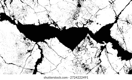 Superficie agrietada y desgastada con grietas negras y manchas en el fondo blanco textura dañada