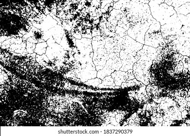 Cracked worn texture vector trace on transparent background. Black ink stain for vintage overlay. Weathered concrete surface for aged effect. Grungy wall textured backdrop. Distressed vector texture 