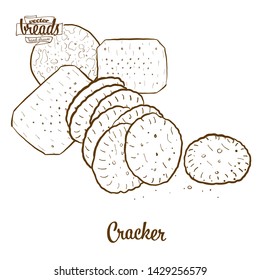 Cracker bread vector drawing. Food sketch of Crispy bread, usually known in International. Bakery illustration series.