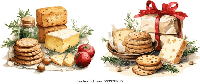 Cracker and cheese clipart, isolated vector illustration.