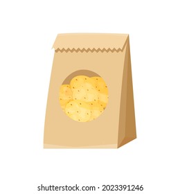 Cracker Cookies In Paper Packaging On A White Background. Vector Illustration Of A Snack Made From Wheat Flour.