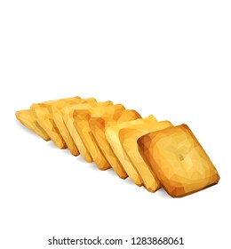 Cracker low poly. Cookies on white background. Delicious pastry. Elements for label design. Vector illustration. Crackers ingredients in triangulation technique.