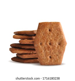 Cracker low poly. Cookies on white background. Delicious pastry. Chocolate chip cookies. Vector illustration. Crackers ingredients in triangulation technique.