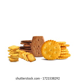 Cracker low poly. Cookies on white background. Delicious pastry. Chocolate chip cookies. Vector illustration. Crackers ingredients in triangulation technique.