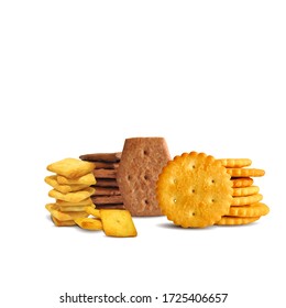 Cracker low poly. Cookies on white background. Delicious pastry. Chocolate chip cookies. Vector illustration. Crackers ingredients in triangulation technique.
