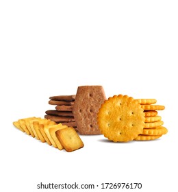 Cracker Low Poly. Cookies auf weißem Hintergrund. Köstliches Gebäck. Schokolade-Chip-Cookies. Vector-Abbildung. Crackers Zutaten in Triangulationstechnik.