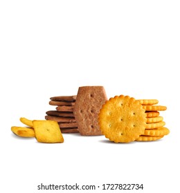 Cracker low poly. Cookies on white background. Delicious pastry. Chocolate chip cookies. Vector illustration. Crackers ingredients in triangulation technique.
