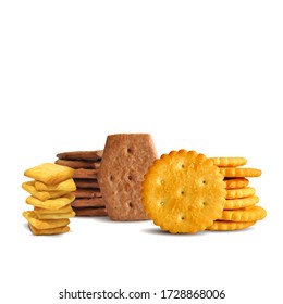 Cracker low poly. Cookies on white background. Delicious pastry. Chocolate chip cookies. Vector illustration. Crackers ingredients in triangulation technique.