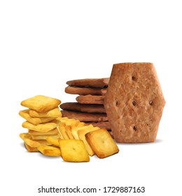 Cracker low poly. Cookies on white background. 