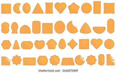 Iconos de crackers establecen el vector de dibujos animados. Galleta redonda. Comida para refrigerios