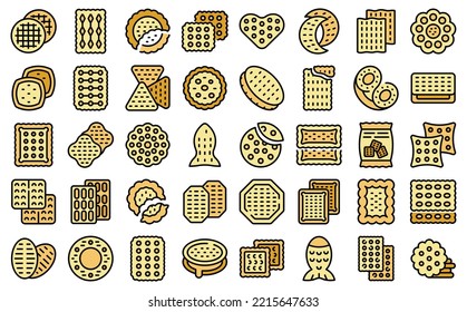 Crackers icons set outline vector. Round cookie. Snack food color flat isolated