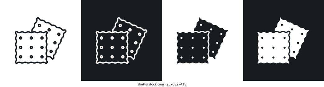 Crackers icons vectors set in black. line and flat versions