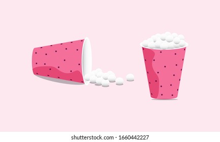 crackers on cup. snacks on paper cups. Cardboard or paper buckets. Cinema snack or movie food.