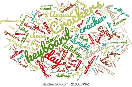 Crackers Over The Keyboard Day 28 August Word Cloud In Vector Art Creative Colourful White Back Ground