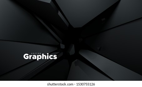 Cracking black surface. Vector 3d illustration. Abstract background. Fractured backdrop. Graphic element for cover design