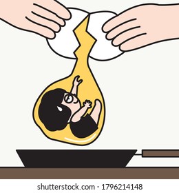 Cracking Egg With Lazy Girl In The Middle Concept Card Character illustration