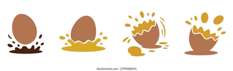 Cracking Eggs with Golden Yolk Splattering Isolated on White Background