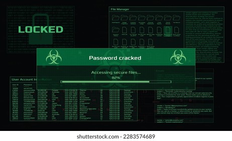 Cracking password pop up. Hacking interface screen. Vector password hacking HUD. 