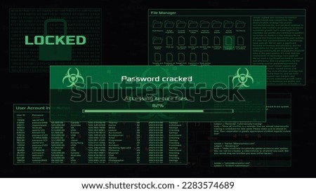 Cracking password pop up. Hacking interface screen. Vector password hacking HUD. 