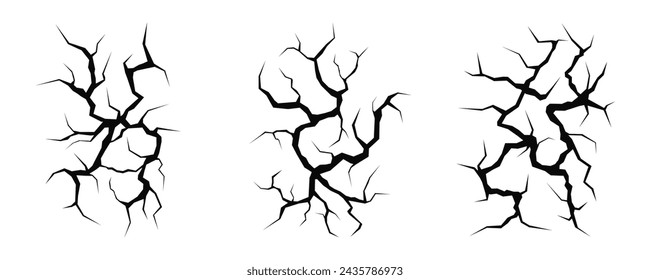 Cracks and abstract texture of fissures. Set of cracks in the surface. Abstract texture of cracks and gaps. Vector