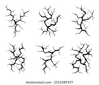 Cracks and abstract texture of fissures. Set of cracks in the surface. Abstract texture of cracks and gaps. Vector
