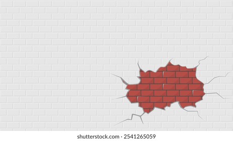 Cracks with brick wall stock vector, hole in brick wall background illustrations